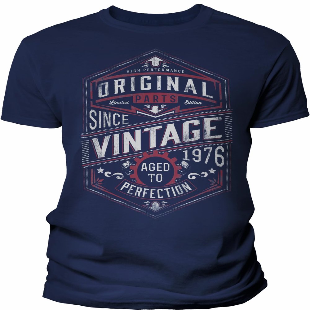 50th Birthday Gift Shirt for Men - Vintage 1976 Aged to Perfection - Gear - Navy-003-4X