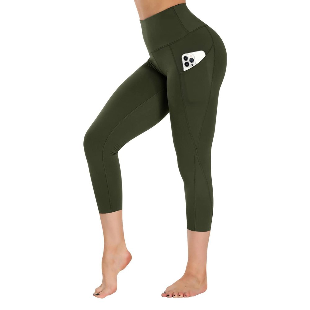 GAYHAY High Waist Yoga Pants with Pockets, Leggings for Women Tummy Control Compression Workout Leggings for Women Olive