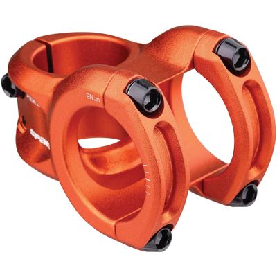 Spank Spoon 350 Stem,Orange(Diameter 35mm, Length: 35/43mm, Rise: 0), Chamfered bar clamp, Ultra-short stack height, Bicycle Stem, Ideal for ASTM 5, All mountain, enduro, trail, free ride, DJ, E-Bike