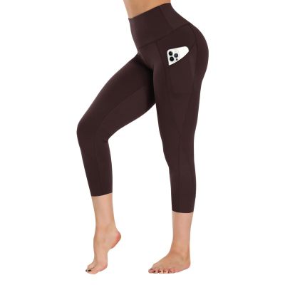 GAYHAY High Waist Yoga Pants with Pockets, Leggings for Women Tummy Control Compression Workout Leggings for Women Brown