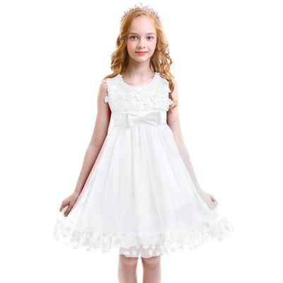 Flower Girl Petal Lace Dress Princess Kids Formal Wedding Bridesmaid Pageant Party Dress Toddler Baby Girls First Communion Birthday Dance Prom Gown Puffy Tulle Ball Dresses White - Short 2-3 Years