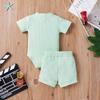 Newborn Baby Boy Girl Summer Clothes Ribbed Sleeveless Bodysuits Rompers Tops+Shorts Pants 2PCS Outfits Set Toddler Clothes (Bean Green Summer Clothes, 0-3 Months) view 2