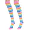 Aislor Women's Rainbow Striped Socks Knitted Stretch Knee High Stockings Long Arm Warmer Fingerless Mitten Gloves Set Pink Socks&Gloves view 3