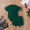Newborn Baby Boy Girl Summer Clothes Ribbed Sleeveless Bodysuits Rompers Tops+Shorts Pants 2PCS Outfits Set Toddler Clothes (Dark Green Summer Clothes, 3-6 Months) view 2