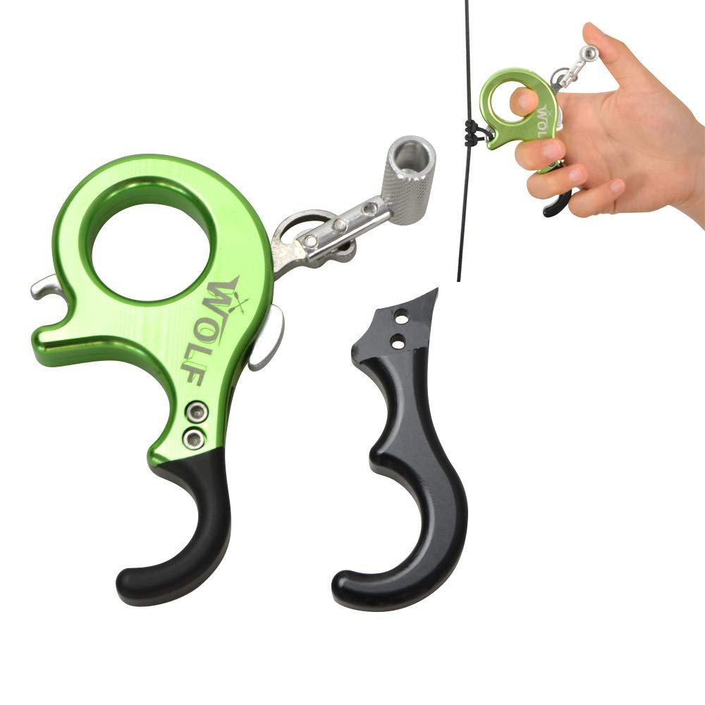 SHARROW Compound Bow Release Aid Adjustable 3 or 4 Finger Grip Aluminum Alloy Archery Release Aids for Left and Right Hand Hunting Accessories (Green)