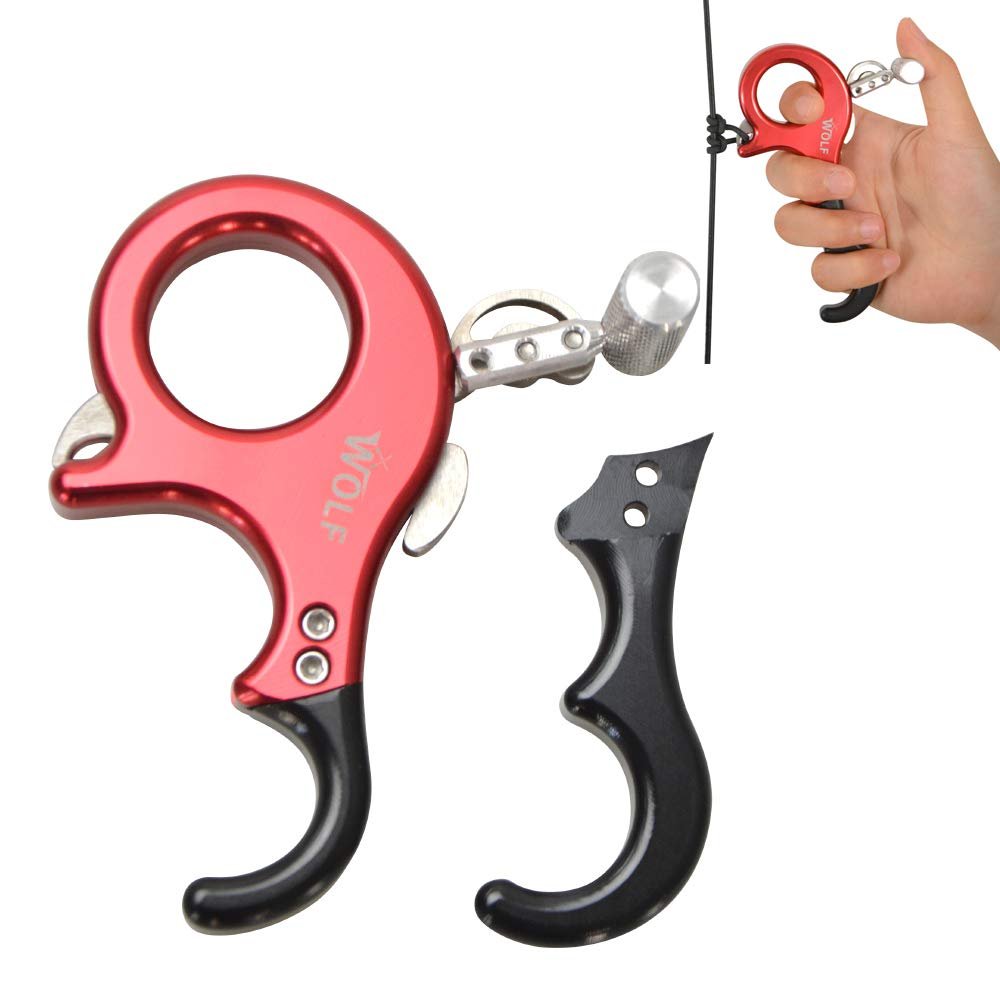 SHARROW Compound Bow Release Aid Adjustable 3 or 4 Finger Grip Aluminum Alloy Archery Release Aids for Left and Right Hand Hunting Accessories (red)