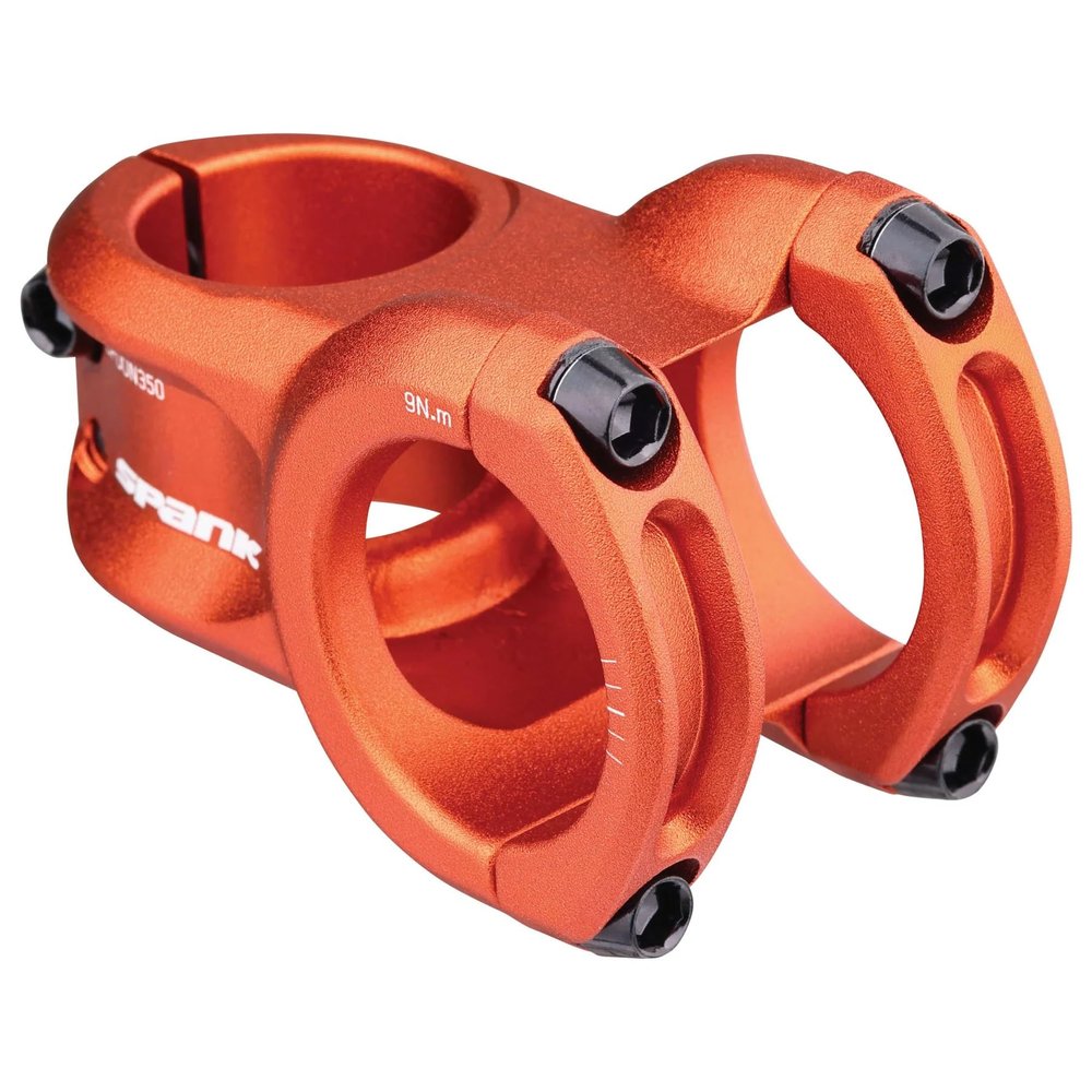 Spank Spoon 350 Stem,Orange,45mm Chamfered bar clamp, Ultra-short stack height, Bicycle Stem, Ideal for ASTM 5, All mountain, enduro, trail, free ride, DJ, E-Bike