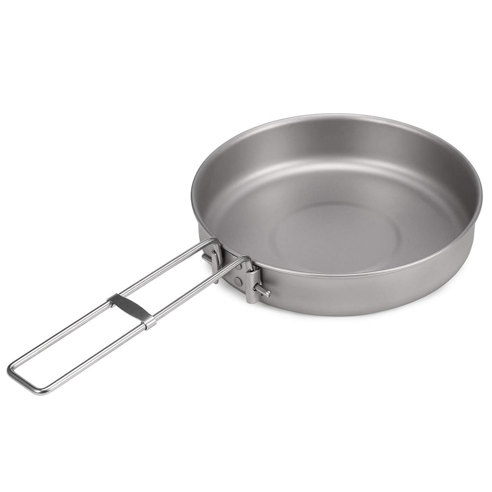 Lixada Ultralight Titanium Frypan Outdoor Camping Hiking Picnic Cooking Frying Pan with Folding Handle