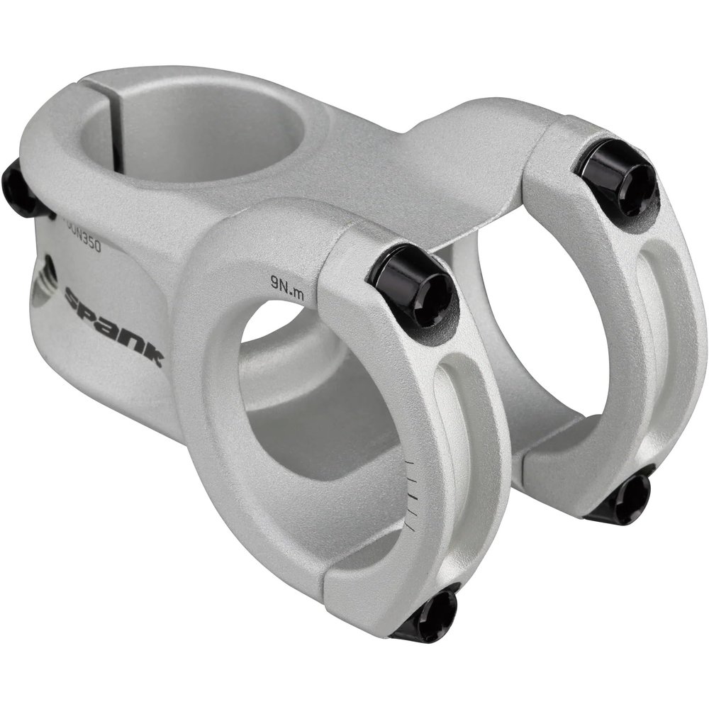 Spank Spoon 350 Stem,Raw Silver,45mm Chamfered bar clamp, Ultra-short stack height, Bicycle Stem, Ideal for ASTM 5, All mountain, enduro, trail, free ride, DJ, E-Bike