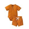 Newborn Baby Boy Girl Summer Clothes Ribbed Sleeveless Bodysuits Rompers Tops+Shorts Pants 2PCS Outfits Set Toddler Clothes (Brown Summer Clothes, 6-12 Months) view 1