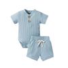 Newborn Baby Boy Girl Summer Clothes Ribbed Sleeveless Bodysuits Rompers Tops+Shorts Pants 2PCS Outfits Set Toddler Clothes (Blue Summer Clothes, 12-18 Months) view 1