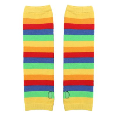 Aislor Women's Rainbow Striped Socks Knitted Stretch Knee High Stockings Long Arm Warmer Fingerless Mitten Gloves Set Yellow Socks