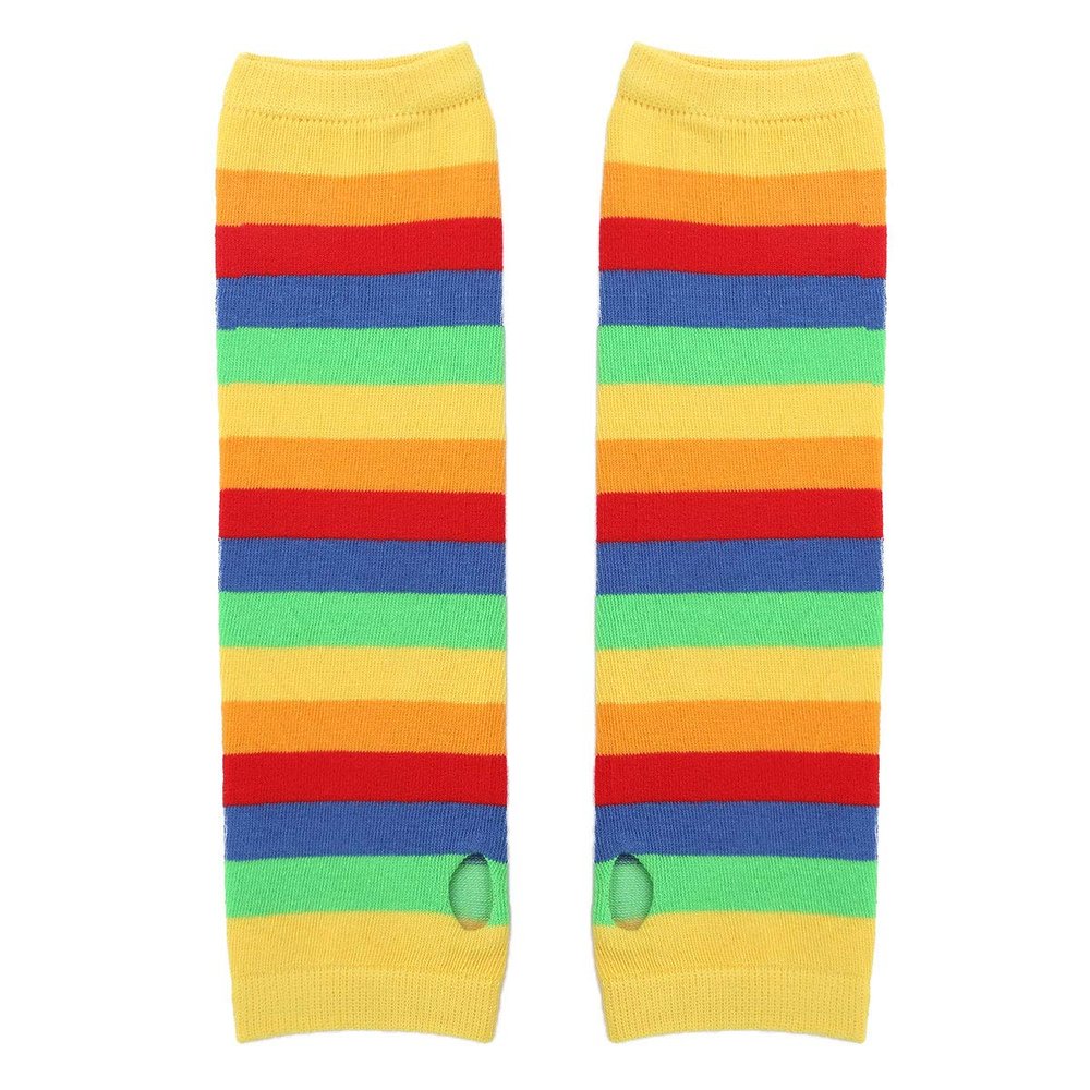 Aislor Women's Rainbow Striped Socks Knitted Stretch Knee High Stockings Long Arm Warmer Fingerless Mitten Gloves Set Yellow Socks