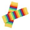 Aislor Women's Rainbow Striped Socks Knitted Stretch Knee High Stockings Long Arm Warmer Fingerless Mitten Gloves Set Yellow Socks view 2