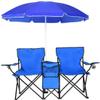 888Warehouse Portable Folding Picnic Double Chair W/Umbrella Table Cooler Beach Camping Chair, Blue - Fishing Travel Outdoor view 1