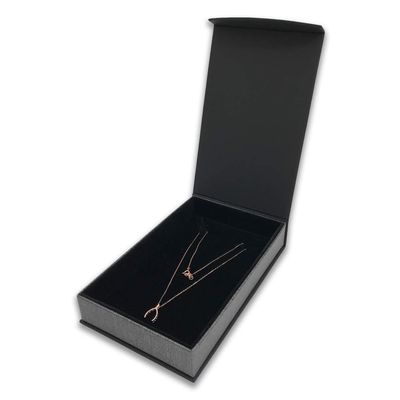1 Qty - Metallic Seal Grey Magnetic Flap Necklace Jewelry Box - Textured Gift Box