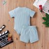 Newborn Baby Boy Girl Summer Clothes Ribbed Sleeveless Bodysuits Rompers Tops+Shorts Pants 2PCS Outfits Set Toddler Clothes (Blue Summer Clothes, 3-6 Months) view 2