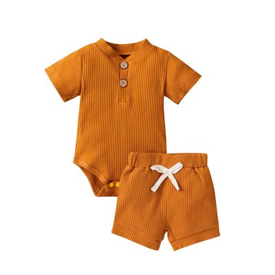Newborn Baby Boy Girl Summer Clothes Ribbed Sleeveless Bodysuits Rompers Tops+Shorts Pants 2PCS Outfits Set Toddler Clothes (Brown Summer Clothes, 12-18 Months)