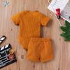 Newborn Baby Boy Girl Summer Clothes Ribbed Sleeveless Bodysuits Rompers Tops+Shorts Pants 2PCS Outfits Set Toddler Clothes (Brown Summer Clothes, 12-18 Months) view 2