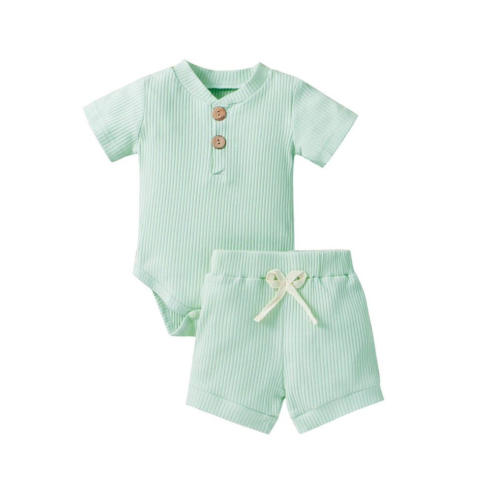 Newborn Baby Boy Girl Summer Clothes Ribbed Sleeveless Bodysuits Rompers Tops+Shorts Pants 2PCS Outfits Set Toddler Clothes (Bean Green Summer Clothes, 6-12 Months)