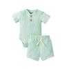 Newborn Baby Boy Girl Summer Clothes Ribbed Sleeveless Bodysuits Rompers Tops+Shorts Pants 2PCS Outfits Set Toddler Clothes (Bean Green Summer Clothes, 6-12 Months) view 1
