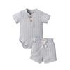 Newborn Baby Boy Girl Summer Clothes Ribbed Sleeveless Bodysuits Rompers Tops+Shorts Pants 2PCS Outfits Set Toddler Clothes (Gray Summer Clothes, 6-12 Months) view 1