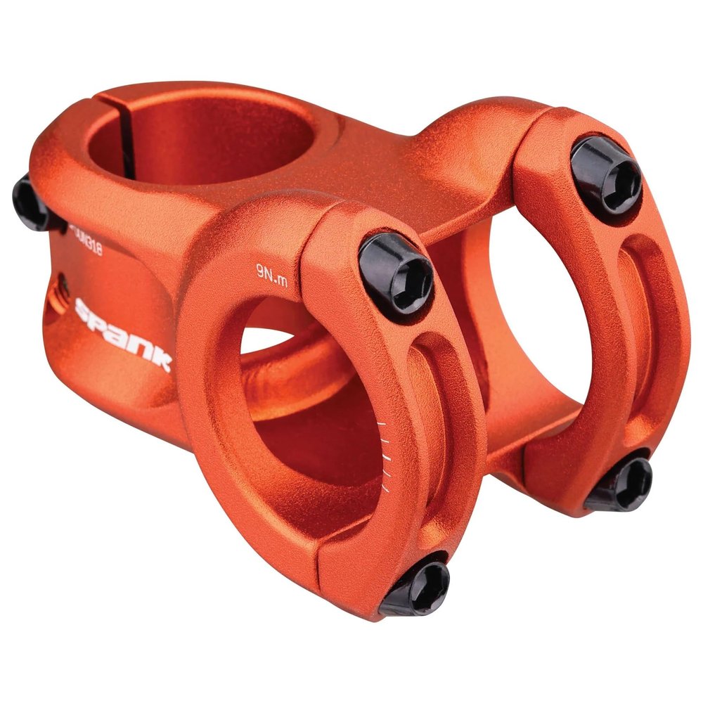 Spank Spoon 318 Stem Orange (43mm), Chamfered Bar Clamp, Ultra-Short Stack Height, Bicycle Stem, Ideal for ASTM 5, all Mountain, Enduro, Trail, Free Ride, DJ, E-Bike