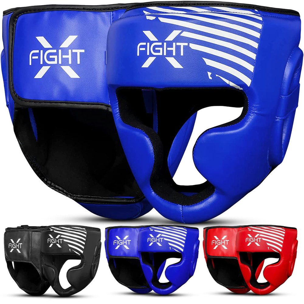 FightX Boxing Headgear for Men & Women, Synthetic Leather MMA Training Equipment, Muay Thai, Kickboxing and UFC Sparring Headgear for Youth (Blue, S/M)
