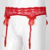 FEESHOW Men See-Through Lace Suspenders Sissy Lingerie Bowknot Thigh-Highs Garter Belt for Stockings Red OneSize view 2
