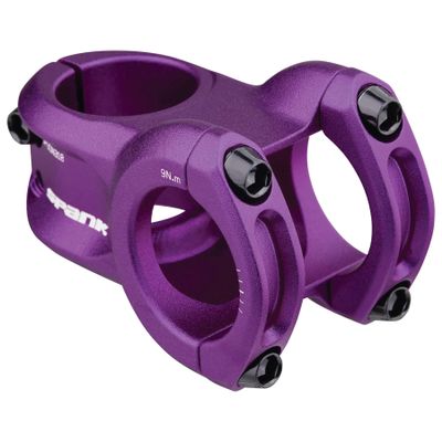 Spank Spoon 318 Stem Purple(43mm), Chamfered bar clamp, Ultra-short stack height, Bicycle Stem, Ideal for ASTM 5, All mountain, enduro, trail, free ride, DJ, E-Bike