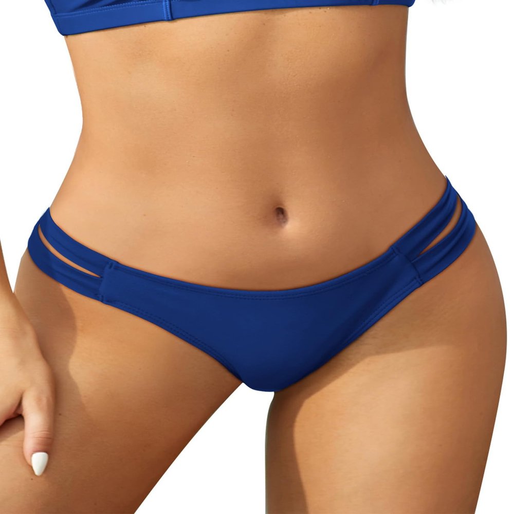 SHEKINI Bikini Bottoms Strappy Low Rise Brazilian Thong Sexy Swim Bottom for Women Sapphire Blue