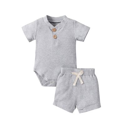 Newborn Baby Boy Girl Summer Clothes Ribbed Sleeveless Bodysuits Rompers Tops+Shorts Pants 2PCS Outfits Set Toddler Clothes (Gray Summer Clothes, 12-18 Months)