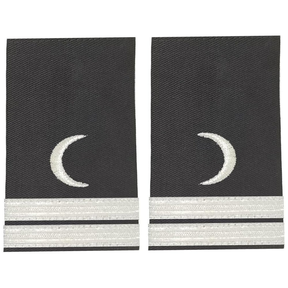 BuyStripes Shoulder Boards Epaulets Silver Crescent Moon Steward Chef Uniform (Black With Silver Moon & Two Silver Bars)