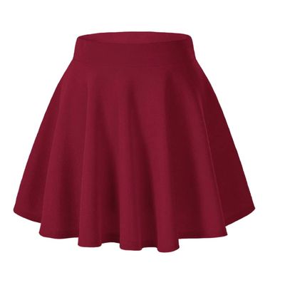 Afibi Casual Mini Stretch Waist Flared Plain Pleated Skater Skirt (XX-Large, Wine Red)