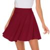 Afibi Casual Mini Stretch Waist Flared Plain Pleated Skater Skirt (XX-Large, Wine Red) view 3