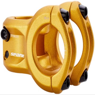 Spank Spoon 318 Stem Gold (43mm), Chamfered bar clamp, Ultra-short stack height, Bicycle Stem, Ideal for ASTM 5, All mountain, enduro, trail, free ride, DJ, E-Bike