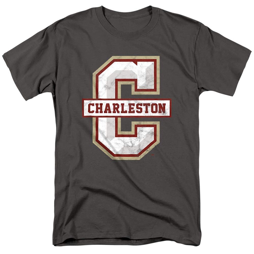 College of Charleston Official Distressed Primary Unisex Adult T-Shirt, Charcoal, 5X-Large
