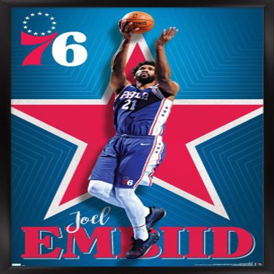 NBA Philadelphia 76ers - Joel Embiid 20 Wall Poster, 22.4L" x 14.7W", Black Framed Version