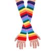 Aislor Women's Rainbow Striped Socks Knitted Stretch Knee High Stockings Long Arm Warmer Fingerless Mitten Gloves Set Colorful Socks&Gloves view 3