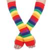 Aislor Women's Rainbow Striped Socks Knitted Stretch Knee High Stockings Long Arm Warmer Fingerless Mitten Gloves Set Red Socks view 2