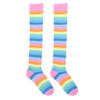 Aislor Women's Rainbow Striped Socks Knitted Stretch Knee High Stockings Long Arm Warmer Fingerless Mitten Gloves Set Pink Socks