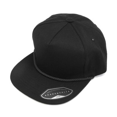 AcademyFits 6 Panel Golf Rope Adjustable Snapback Flat Visor Structured #2035 (Black/Black Rope (2035))
