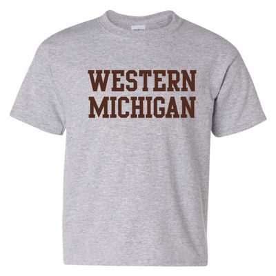 UGP Campus Apparel YS01 - Western Michigan Broncos Basic Block Youth T-Shirt - Small - Sport Grey