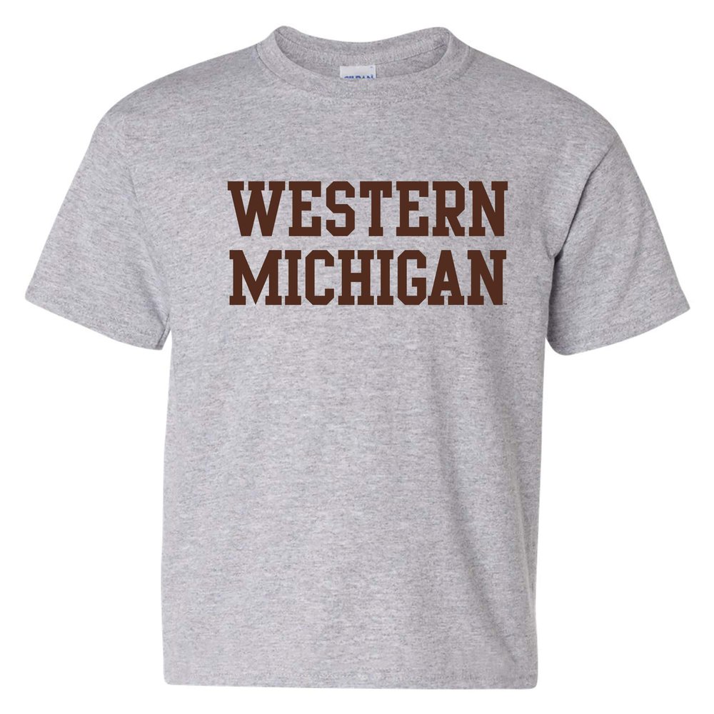 UGP Campus Apparel YS01 - Western Michigan Broncos Basic Block Youth T-Shirt - Small - Sport Grey