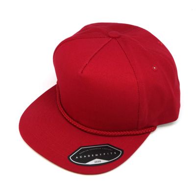 AcademyFits 6 Panel Golf Rope Adjustable Snapback Flat Visor Structured #2035 (Red/Red Rope (2035))