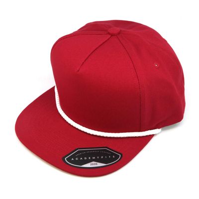 AcademyFits 6 Panel Golf Rope Adjustable Snapback Flat Visor Structured #2035 (Red/White Rope (2035))