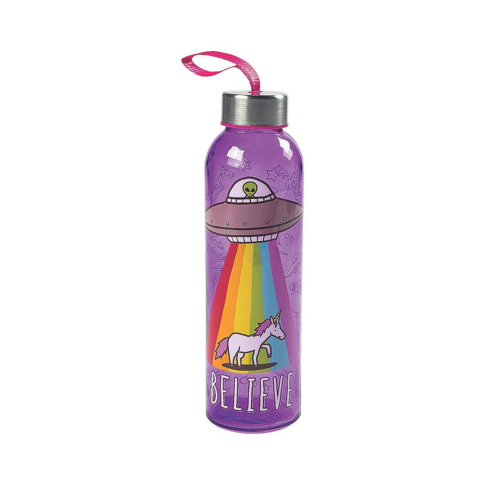 Fun Express Believe Unicorn Glass Water Bottle with Lid - 1 Piece