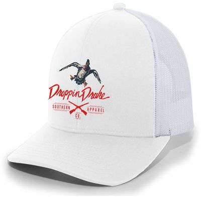 Droppin Drake Mallard Duck and Gun X Logo Mesh Back Trucker Hat-White