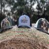 Droppin Drake Mallard Duck and Gun X Logo Mesh Back Trucker Hat-White view 3