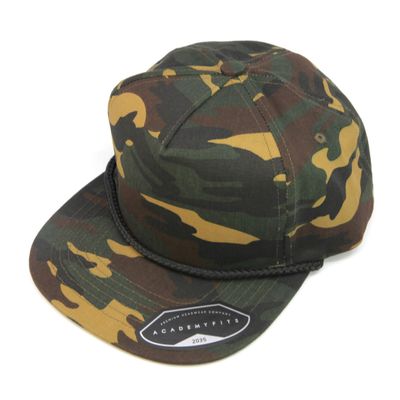 AcademyFits 6 Panel Golf Rope Adjustable Snapback Flat Visor Structured #2035 (Camo/Black Rope (2035))